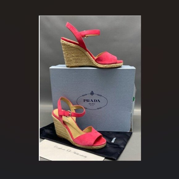 AUTHENTIC Prada Calzature Donna Wedge Espadrille Sandal - Picture 1 of 6